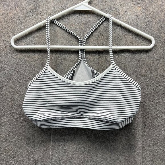 Lululemon Sports Bra Womens XS Black White Striped Criss Cross Back Stretch Gym - Picture 1 of 9